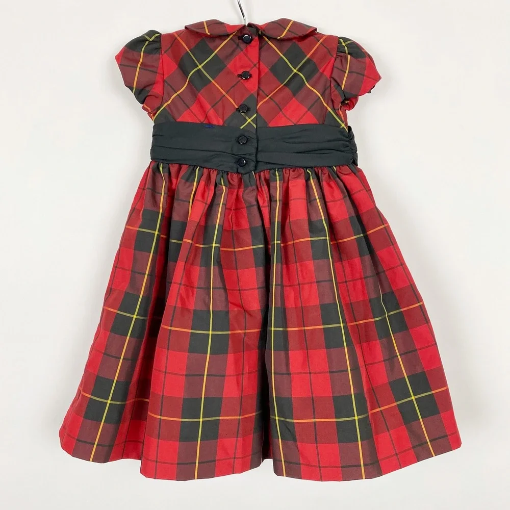 Ralph Lauren Tartan Plaid Bow Sash‎ Holiday Party Dress Toddler Girls 18M Red